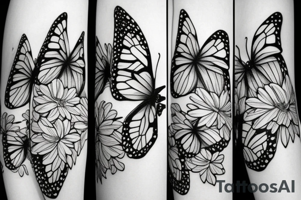 butterflies settling on flowers tattoo idea