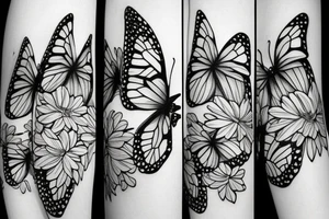 butterflies settling on flowers tattoo idea