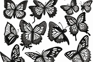 butterflies settling on flowers tattoo idea