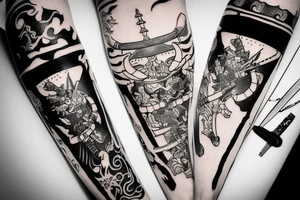 Japanese samurai fighting a taurus tattoo idea