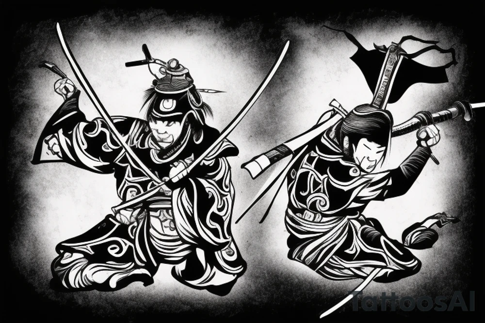 Japanese samurai fighting a taurus tattoo idea