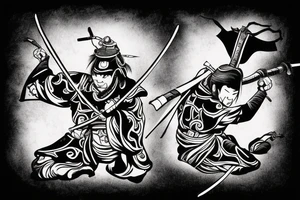 Japanese samurai fighting a taurus tattoo idea