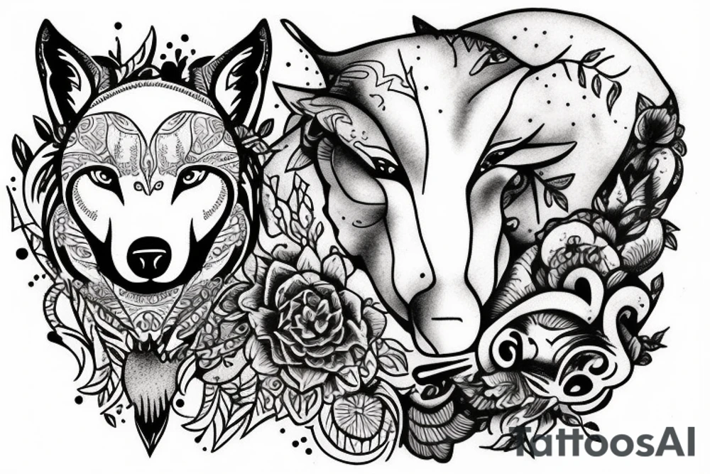 wolf breastfeeding a lamb tattoo idea