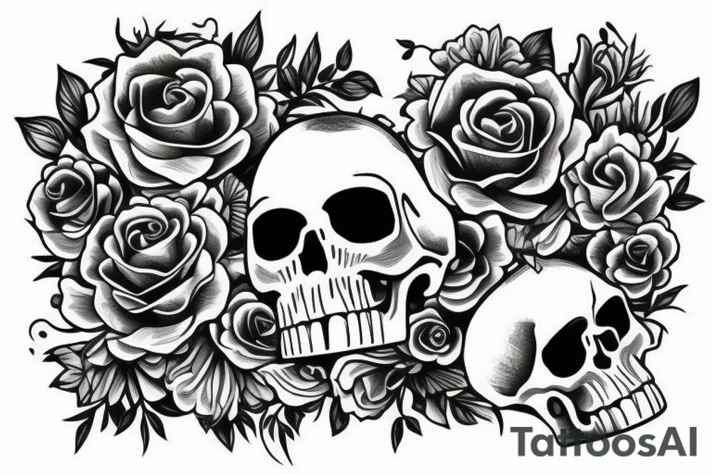 Femine skull with flowers and sharp theeth tattoo idea Femine skull with flowers and sharp theeth tattoo idea