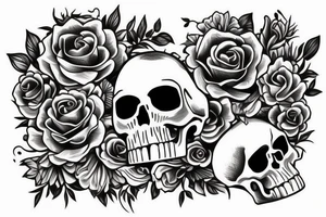 Femine skull with flowers and sharp theeth tattoo idea