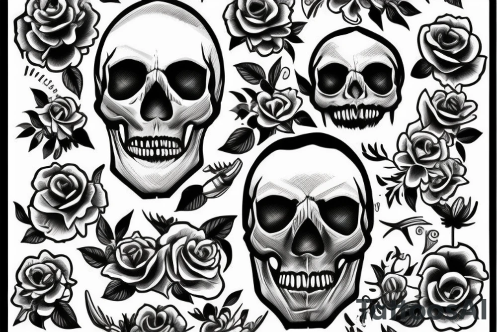 Femine skull with flowers and sharp theeth tattoo idea Femine skull with flowers and sharp theeth tattoo idea