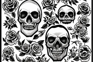 Femine skull with flowers and sharp theeth tattoo idea