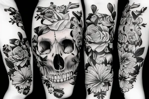 Femine skull with flowers tattoo idea