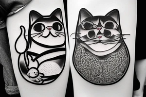 a fat cat tattoo with attitude, line art tattoo idea