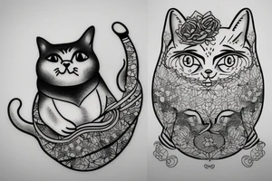a fat cat tattoo with attitude, line art tattoo idea