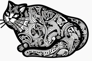 a fat cat tattoo with attitude, line art tattoo idea