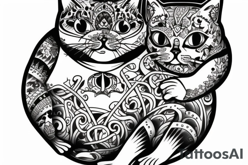 a fat cat tattoo with attitude, line art tattoo idea