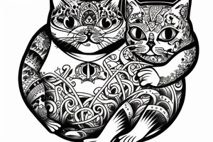 a fat cat tattoo with attitude, line art tattoo idea