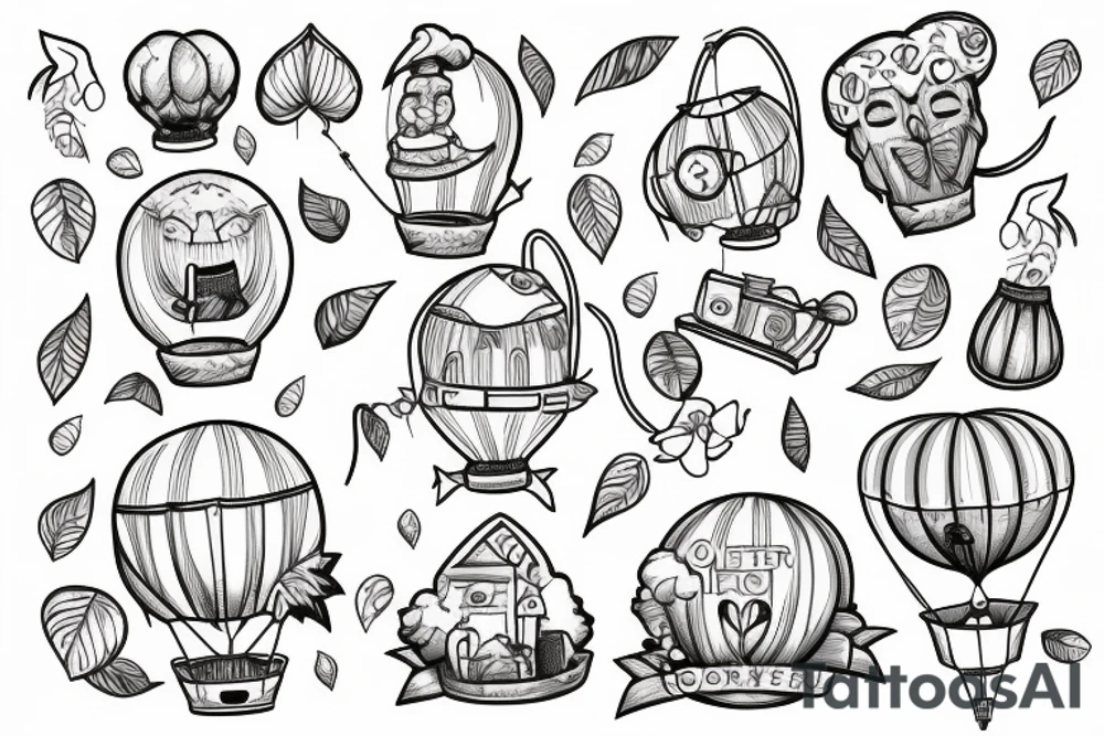 a cheerful forester in a balloon tattoo idea