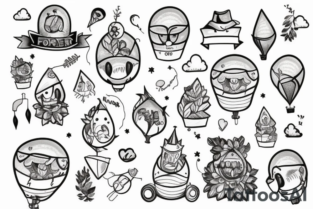 a cheerful forester in a balloon tattoo idea