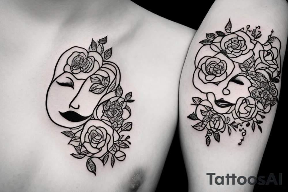 woman smiling face with flowers tattoo idea