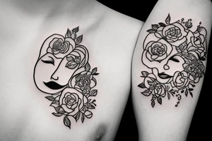 woman smiling face with flowers tattoo idea