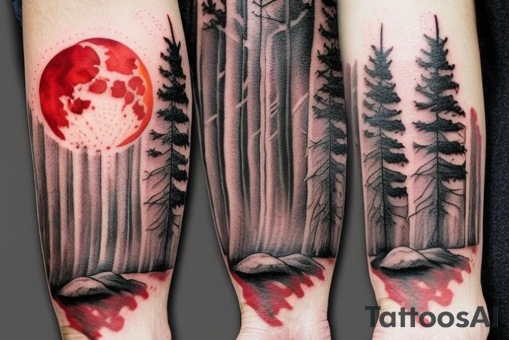 Red moon forest tattoo idea