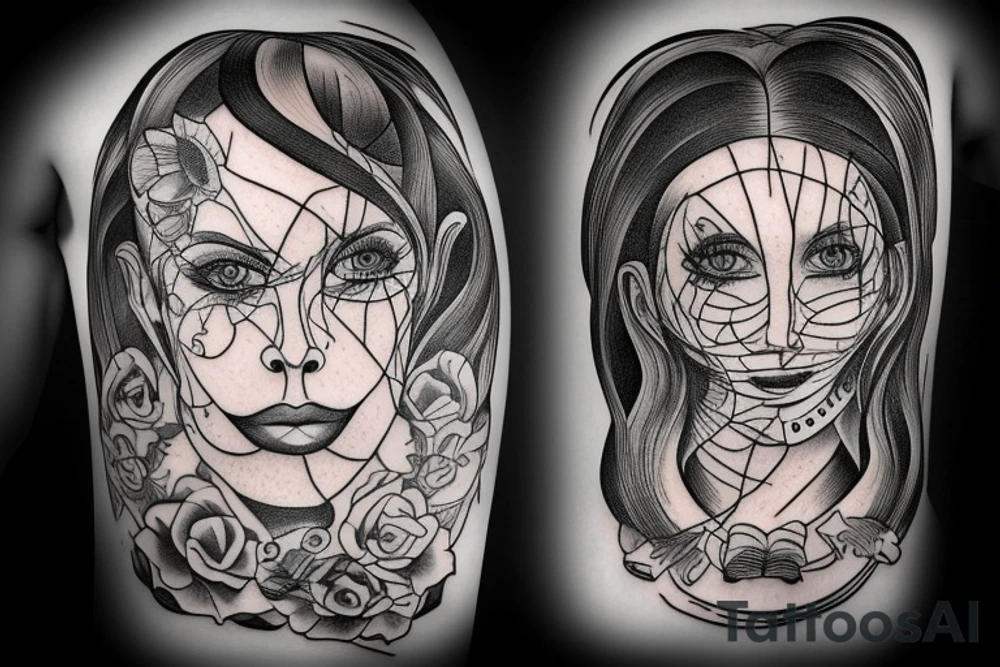 Half a surreal human head depicted with an over flow of emotions tattoo idea