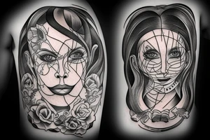 Half a surreal human head depicted with an over flow of emotions tattoo idea