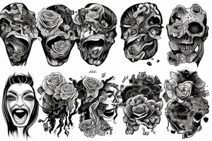 Half a surreal human head depicted with an over flow of emotions tattoo idea