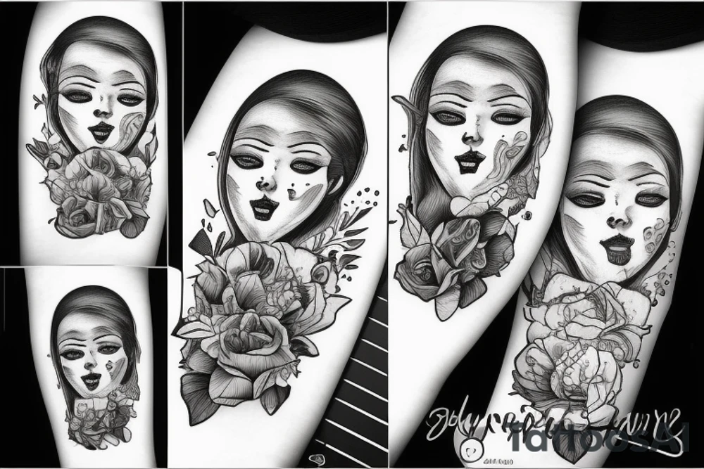 Half a surreal human head depicted with an over flow of emotions tattoo idea