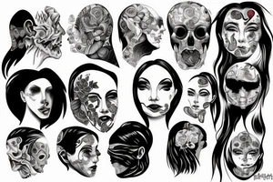 Half a surreal human head depicted with an over flow of emotions tattoo idea