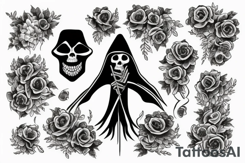 Grim reaper surrounded by flowers tattoo idea