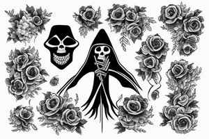 Grim reaper surrounded by flowers tattoo idea