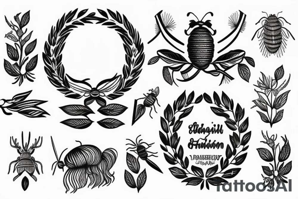 laurel wreath surrounding beehive tattoo idea