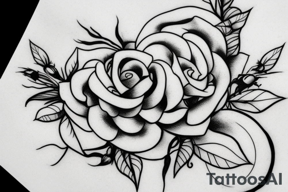 laurel wreath with bumble bee with rose tattoo idea