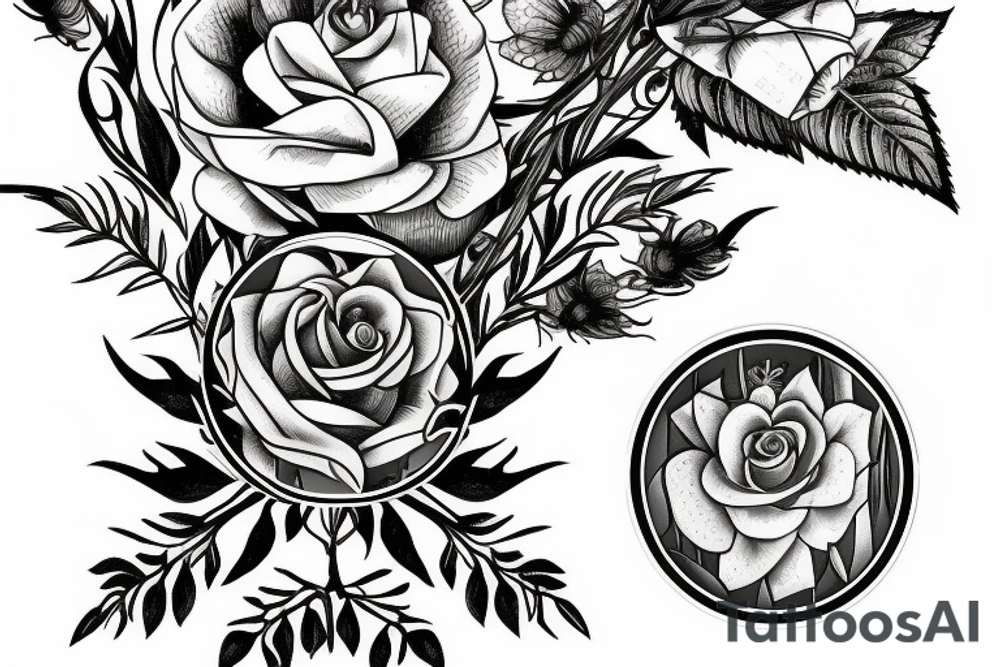 laurel wreath with bumble bee with rose tattoo idea