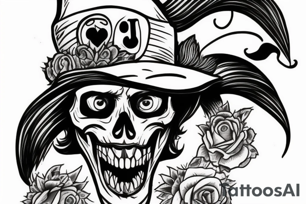 Skull with a joker hat tattoo idea
