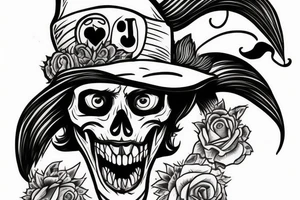 Skull with a joker hat tattoo idea