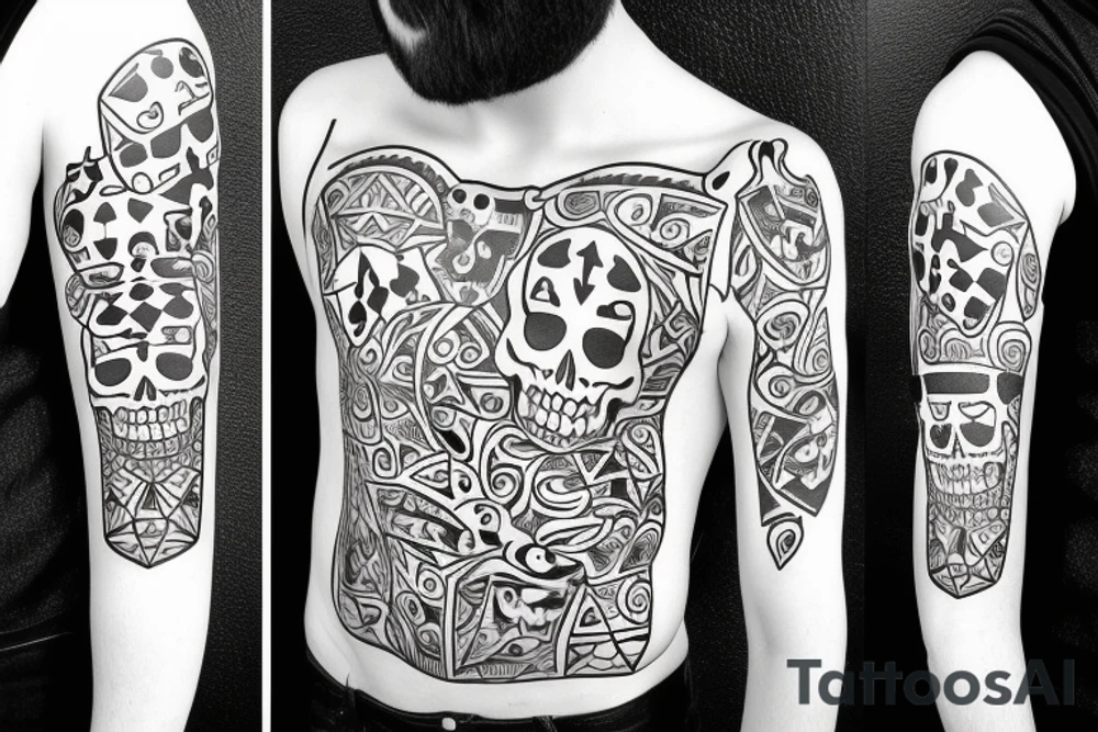 Skull with a joker hat tattoo idea