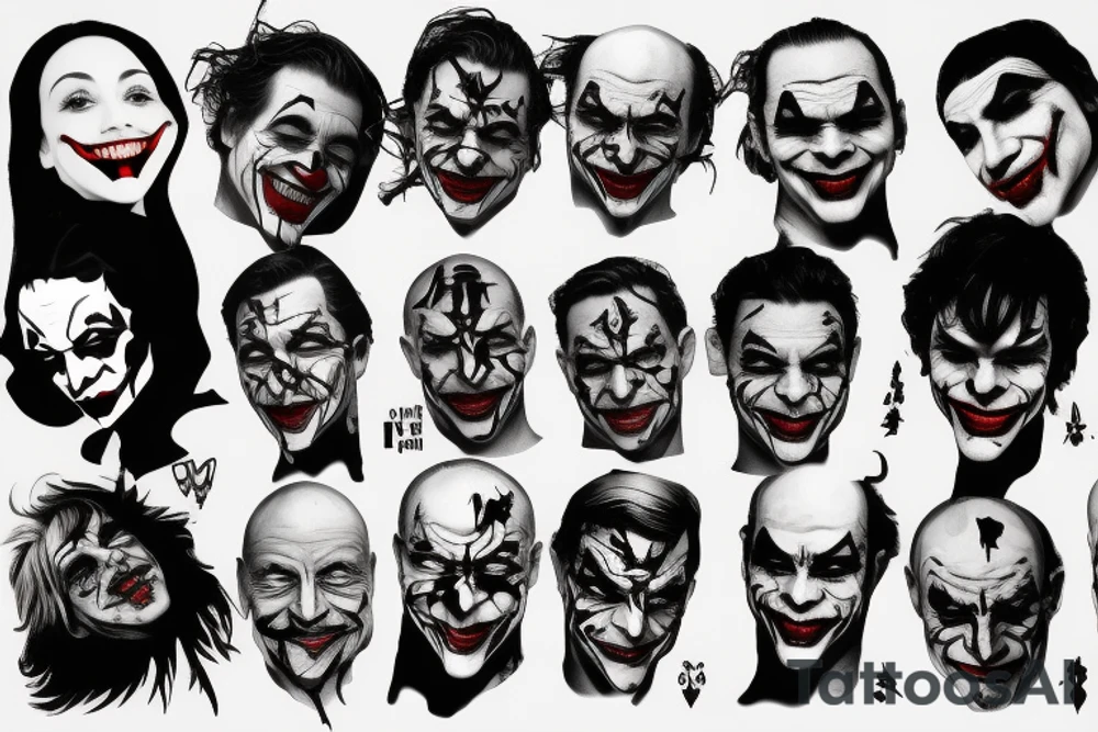 The face of the Joker, who has a sad expression tattoo idea