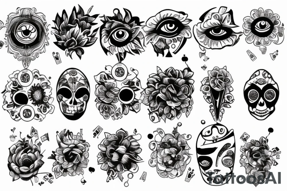 poker, eye,
flower tattoo idea