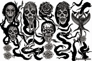 Death Eater Tattoo, Jimi Hendrix Flying V, Snakes, Roses tattoo idea