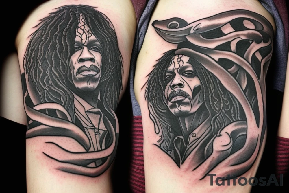Harry Potter Death Eater Tattoo with Jimi Hendrix's Flying V replacing the snake tattoo idea