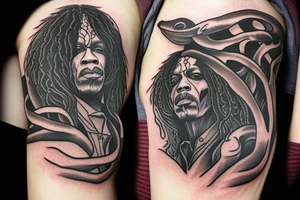 Harry Potter Death Eater Tattoo with Jimi Hendrix's Flying V replacing the snake tattoo idea