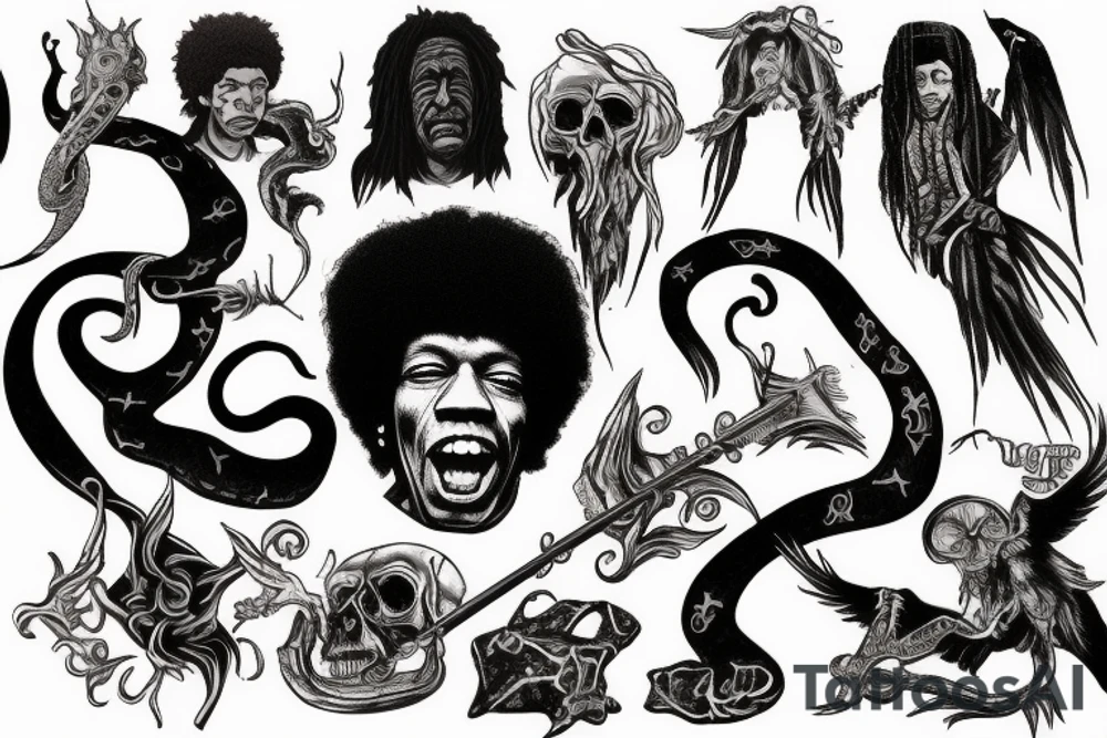 Harry Potter Death Eater Tattoo with Jimi Hendrix's Flying V replacing the snake, inner forearm tattoo idea