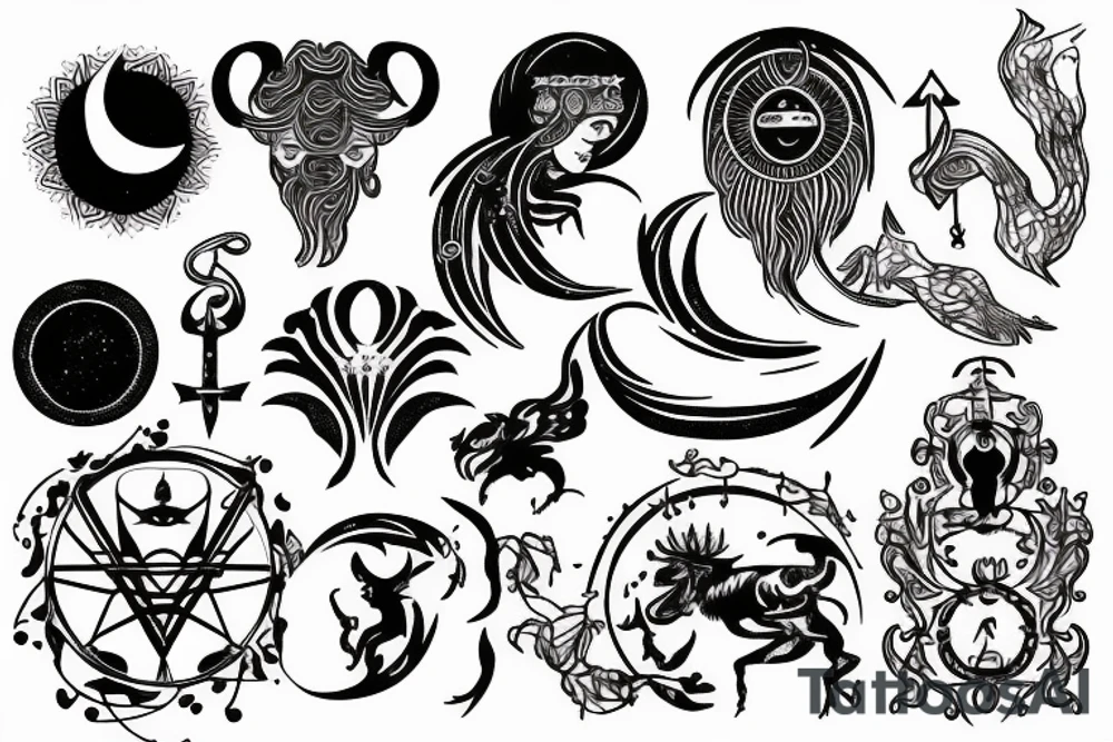 Merge astrological symbols for Aries, Cancer, Libra and Scorpio tattoo idea