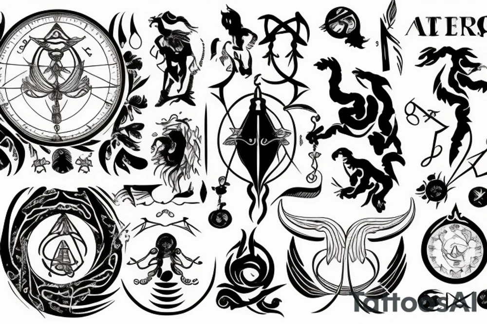 Merge astrological symbols for Aries, Cancer, Libra and Scorpio tattoo idea
