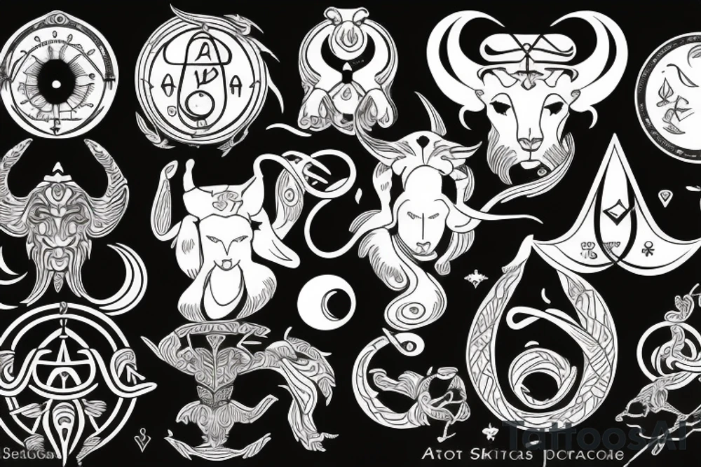 Merge astrological symbols for Aries, Cancer, Libra and Scorpio tattoo idea
