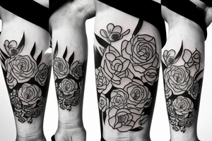 Bouquet of violets, roses, poppies, and water lily tattoo idea