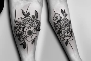 Bouquet of violets, roses, poppies, and water lily tattoo idea