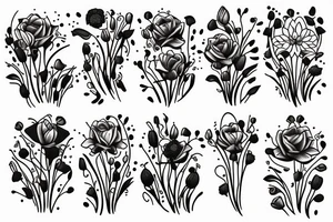 Fine Line
Bouquet of violets, roses, poppies, and water lily tattoo idea