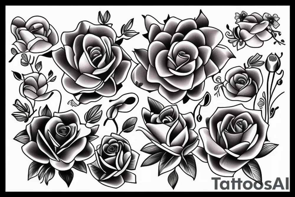 Fine Line
Bouquet of violets, roses, poppies, and water lily tattoo idea