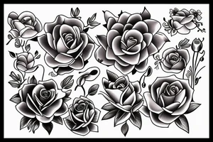 Fine Line
Bouquet of violets, roses, poppies, and water lily tattoo idea