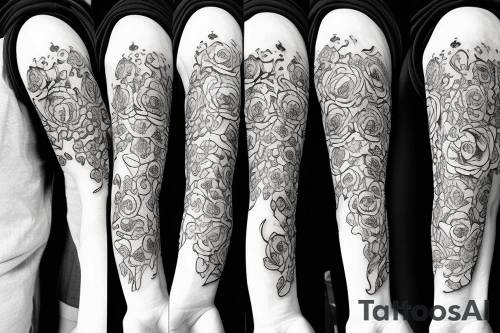 Fine Line
Bouquet of violets, roses, poppies, and water lily tattoo idea